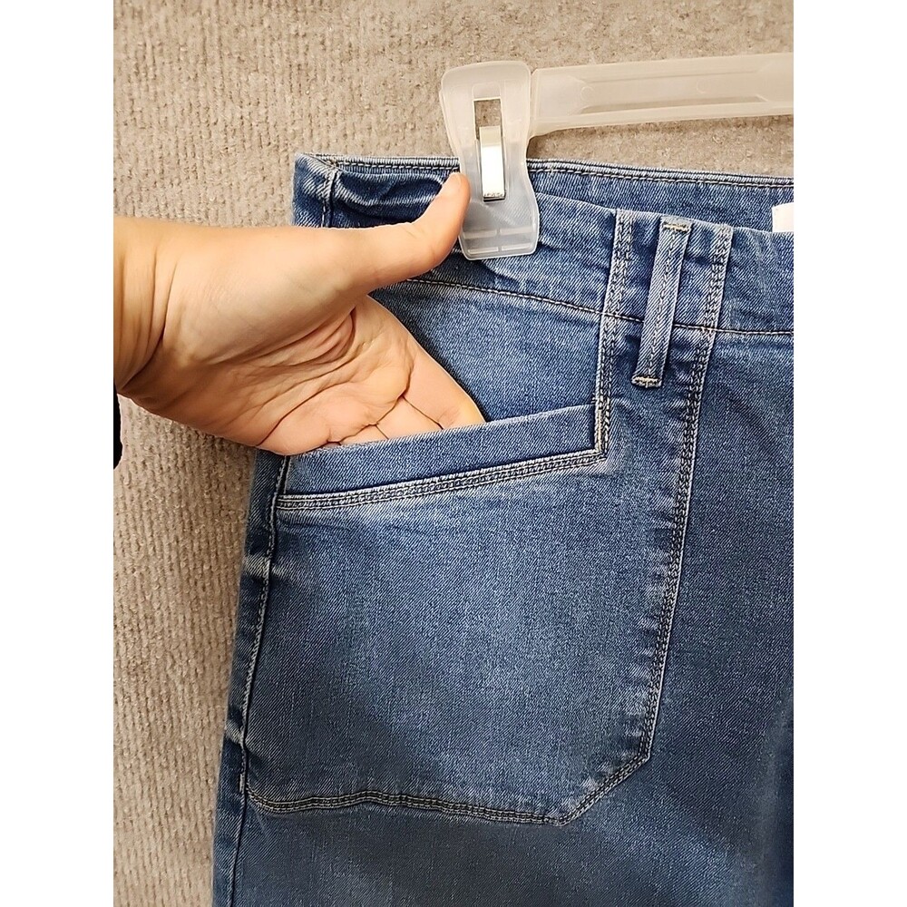 Sonoma Wide Leg Jeans Women 14 Blue Medium Wash Patch Pockets Raw Hem UtilityNEW - Picture 3 of 11